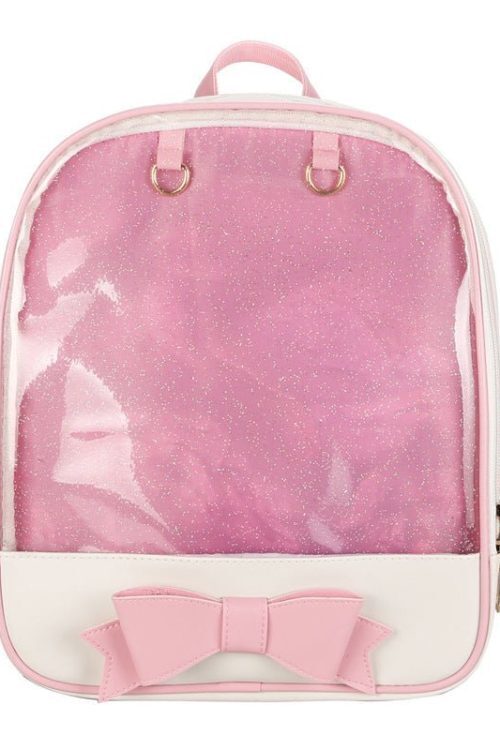 White Backpack with Clear Window for Plushies and Pins