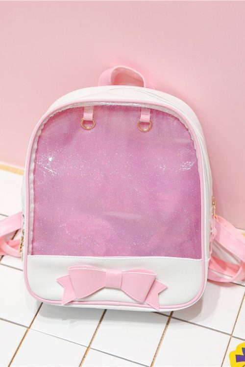 White Backpack with Clear Window for Plushies and Pins