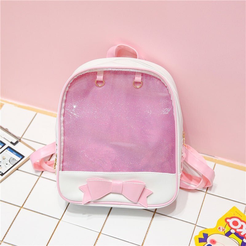 White Backpack with Clear Window for Plushies and Pins White Backpack with Clear Window for Plushies and Pins