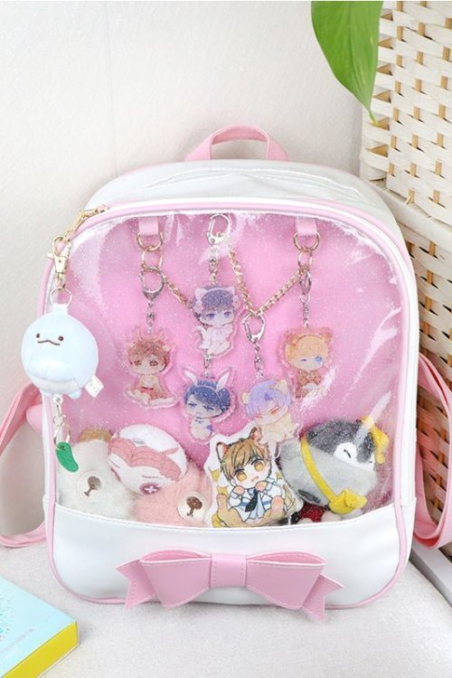 White Backpack with Clear Window for Plushies and Pins