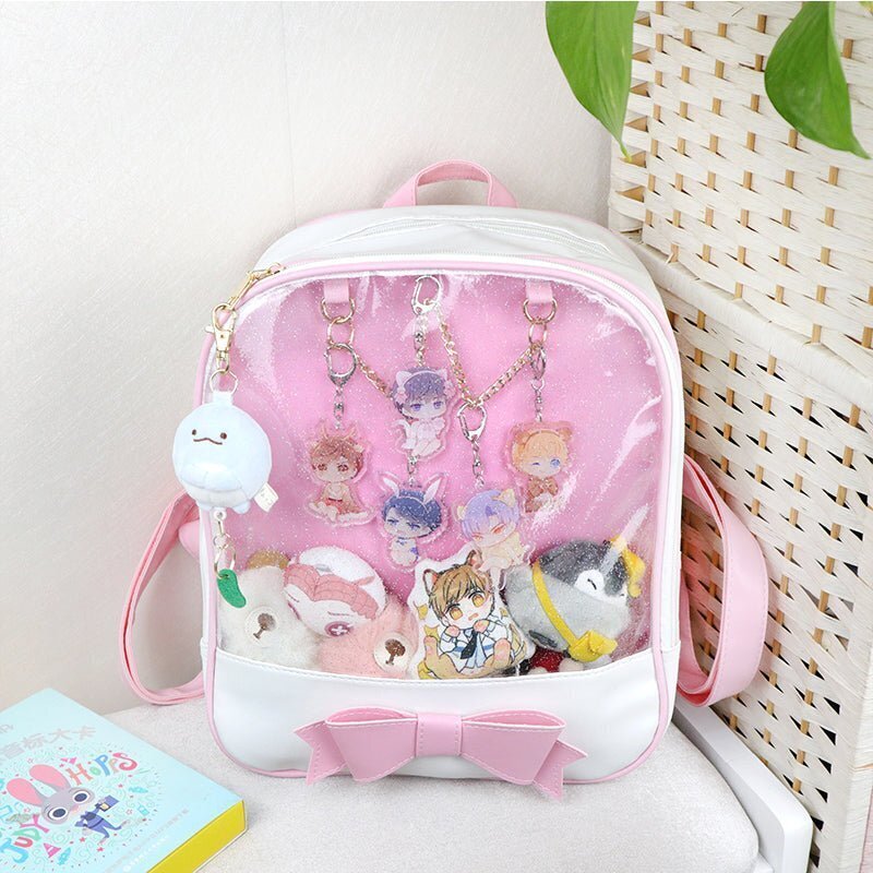 White Backpack with Clear Window for Plushies and Pins White Backpack with Clear Window for Plushies and Pins