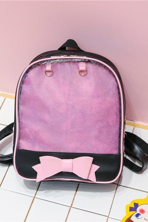 White Backpack with Clear Window for Plushies and Pins