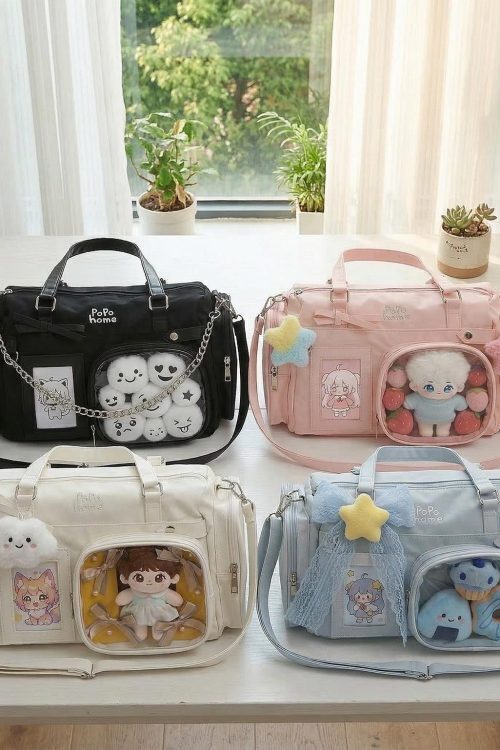White Ita Crossbody Bag with Clear Window for Plushies and Pins