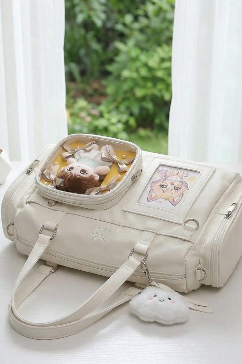 White Ita Crossbody Bag with Clear Window for Plushies and Pins