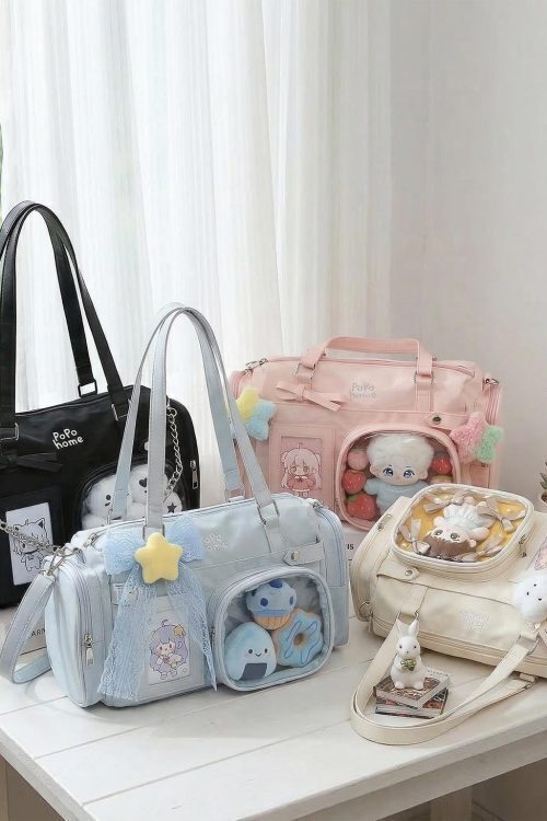 White Ita Crossbody Bag with Clear Window for Plushies and Pins