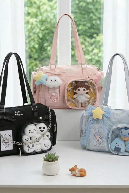 White Ita Crossbody Bag with Clear Window for Plushies and Pins