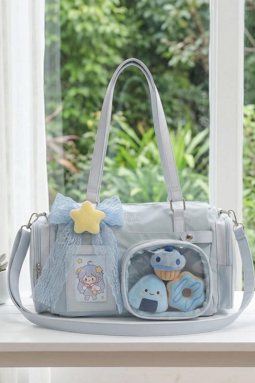 White Ita Crossbody Bag with Clear Window for Plushies and Pins