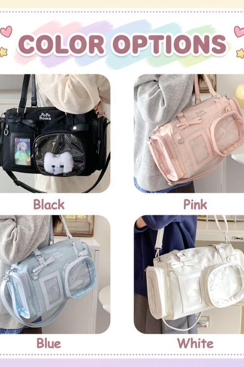 White Ita Crossbody Bag with Clear Window for Plushies and Pins
