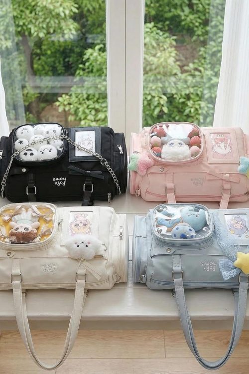 White Ita Crossbody Bag with Clear Window for Plushies and Pins