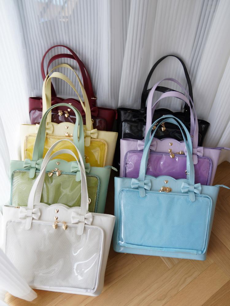 White Ita Shoulder Bag with Clear Window for Pin Display White Ita Shoulder Bag with Clear Window for Pin Display