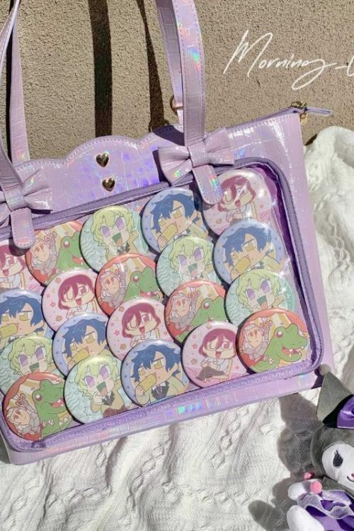 White Ita Shoulder Bag with Clear Window for Pin Display