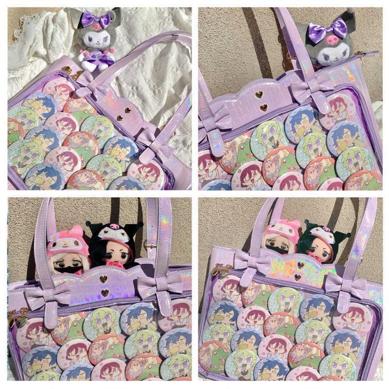 White Ita Shoulder Bag with Clear Window for Pin Display White Ita Shoulder Bag with Clear Window for Pin Display