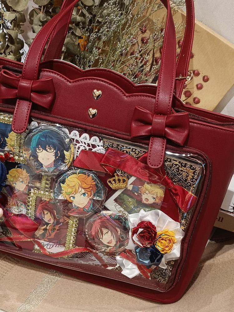 White Ita Shoulder Bag with Clear Window for Pin Display White Ita Shoulder Bag with Clear Window for Pin Display