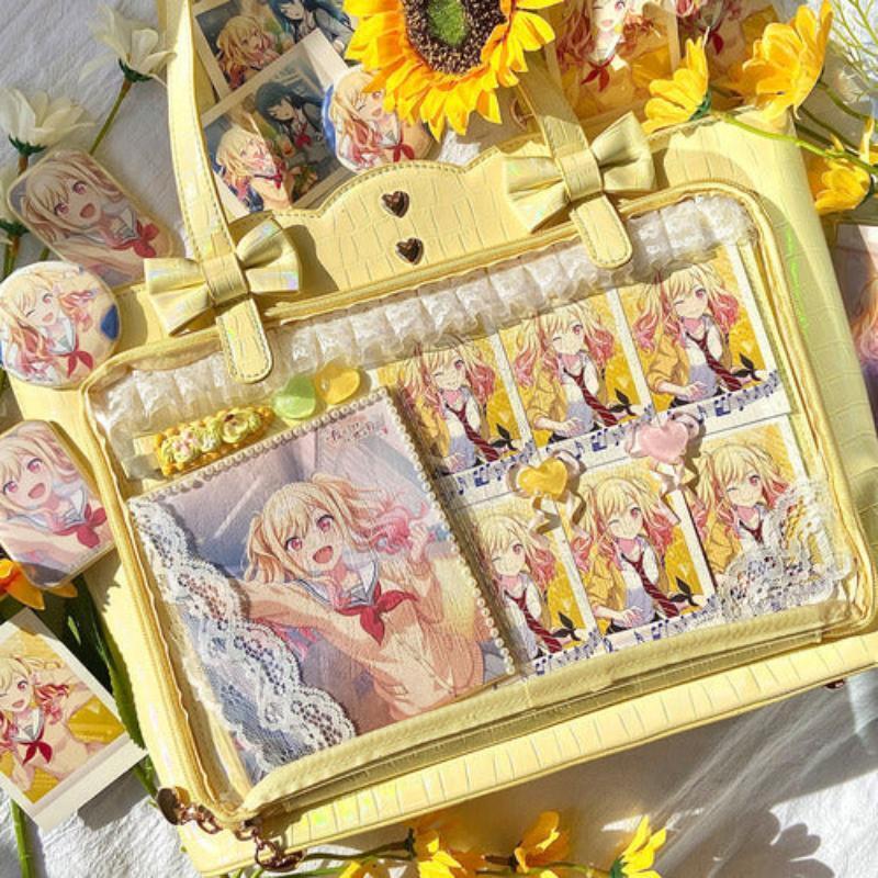 White Ita Shoulder Bag with Clear Window for Pin Display White Ita Shoulder Bag with Clear Window for Pin Display