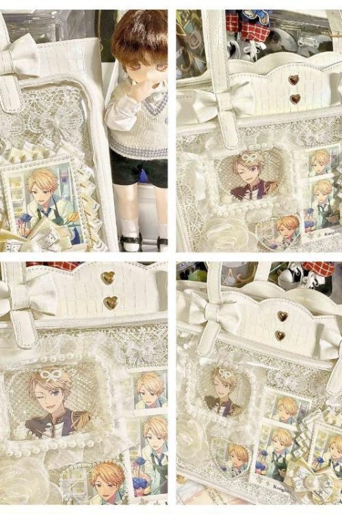 White Ita Shoulder Bag with Clear Window for Pin Display