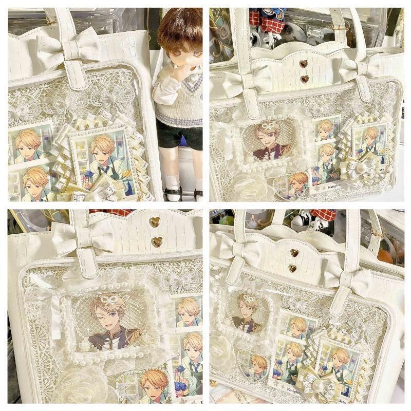 White Ita Shoulder Bag with Clear Window for Pin Display White Ita Shoulder Bag with Clear Window for Pin Display