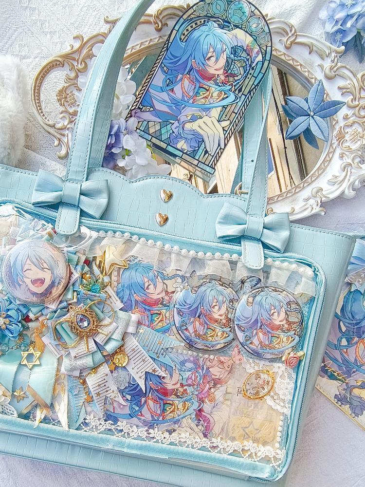 White Ita Shoulder Bag with Clear Window for Pin Display White Ita Shoulder Bag with Clear Window for Pin Display