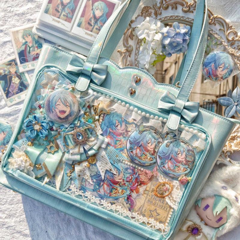 White Ita Shoulder Bag with Clear Window for Pin Display White Ita Shoulder Bag with Clear Window for Pin Display