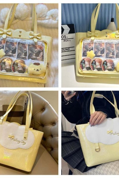 White Ita Shoulder Bag with Clear Window for Pin Display