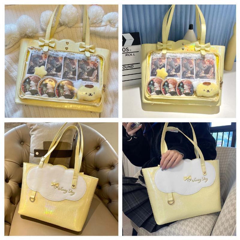 White Ita Shoulder Bag with Clear Window for Pin Display White Ita Shoulder Bag with Clear Window for Pin Display