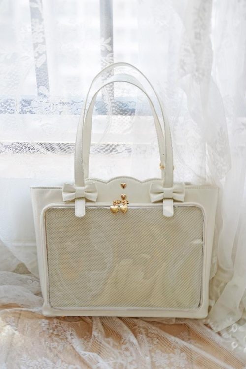 White Ita Shoulder Bag with Clear Window for Pin Display