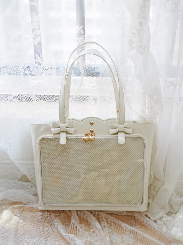 White Ita Shoulder Bag with Clear Window for Pin Display White Ita Shoulder Bag with Clear Window for Pin Display