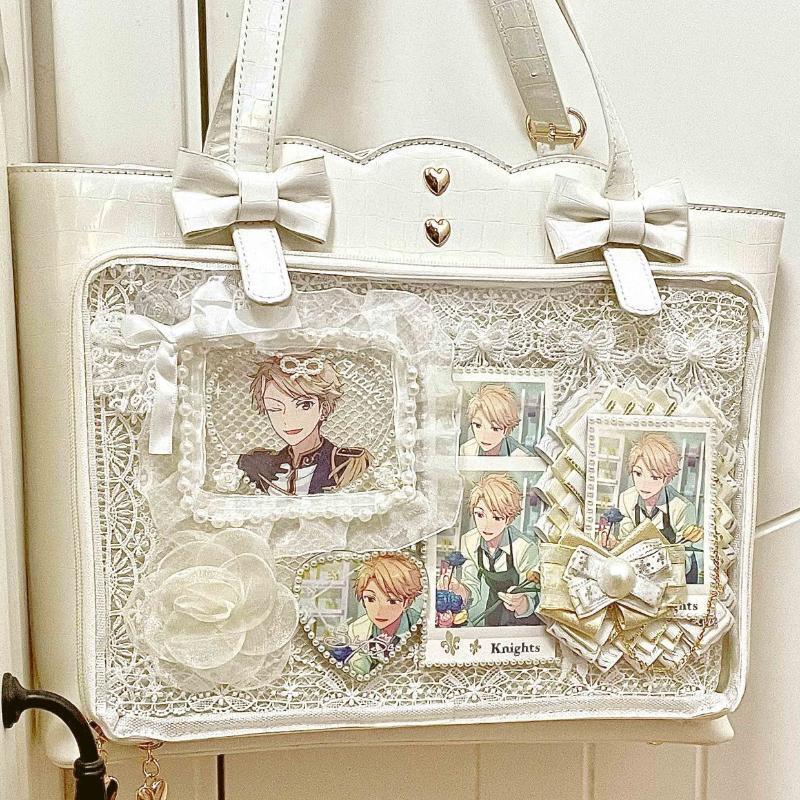 White Ita Shoulder Bag with Clear Window for Pin Display White Ita Shoulder Bag with Clear Window for Pin Display