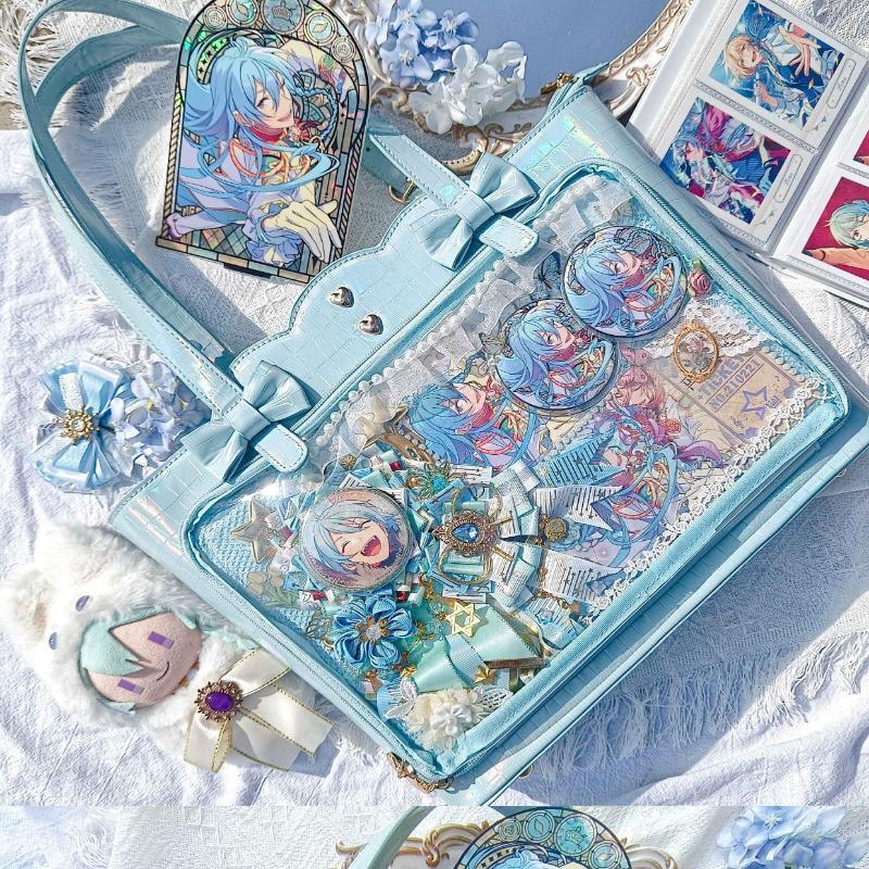 White Ita Shoulder Bag with Clear Window for Pin Display White Ita Shoulder Bag with Clear Window for Pin Display