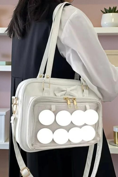 White Kawaii Convertible Ita Bag for Pin Display