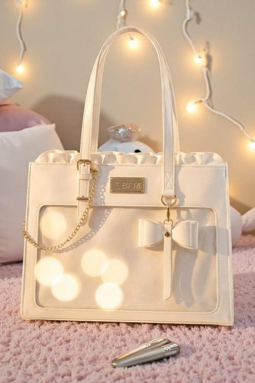 White Kawaii Convertible Ita Bag with Clear Window for Pin Display