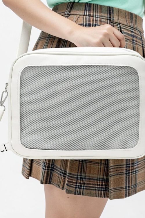 White Kawaii Convertible Ita Bag with Clear Window for Pin Display