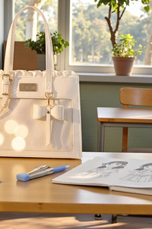 White Kawaii Convertible Ita Bag with Clear Window for Pin Display