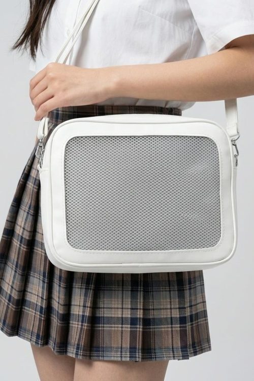 White Kawaii Convertible Ita Bag with Clear Window for Pin Display