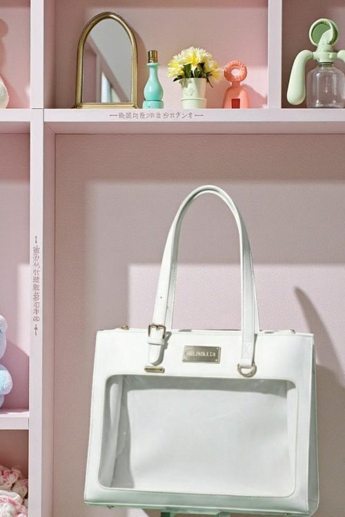 White Kawaii Convertible Ita Bag with Clear Window for Pin Display