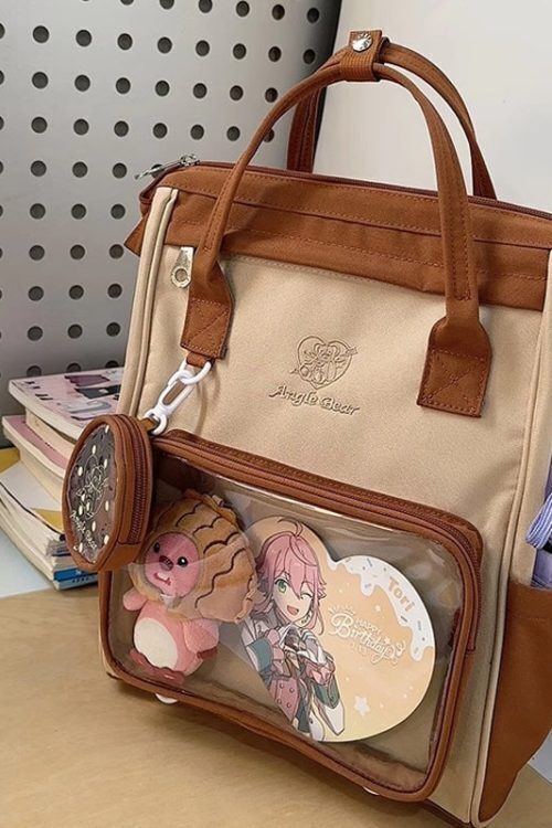 White Kawaii Ita Backpack with Clear Window and Included Insert for Pin Display