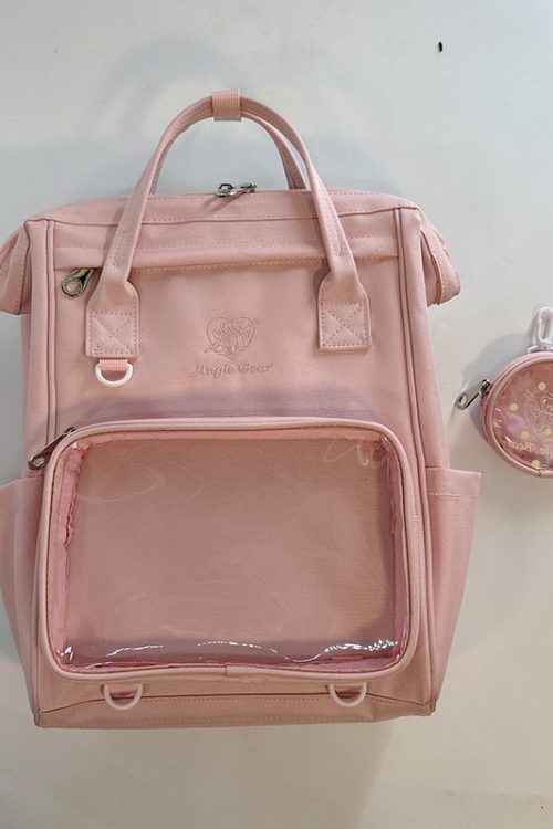 White Kawaii Ita Backpack with Clear Window and Included Insert for Pin Display