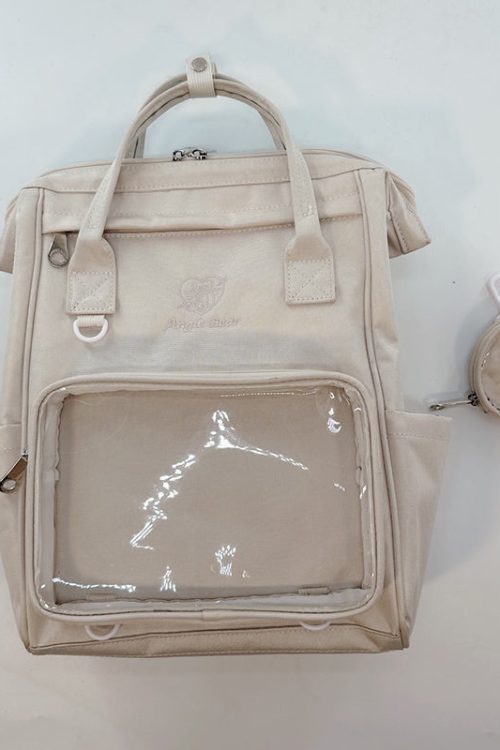 White Kawaii Ita Backpack with Clear Window and Included Insert for Pin Display