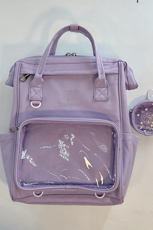 White Kawaii Ita Backpack with Clear Window and Included Insert for Pin Display