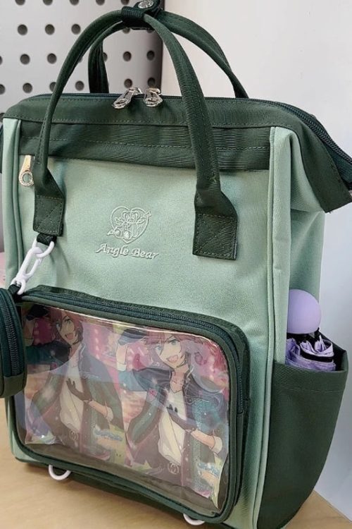 White Kawaii Ita Backpack with Clear Window and Included Insert for Pin Display