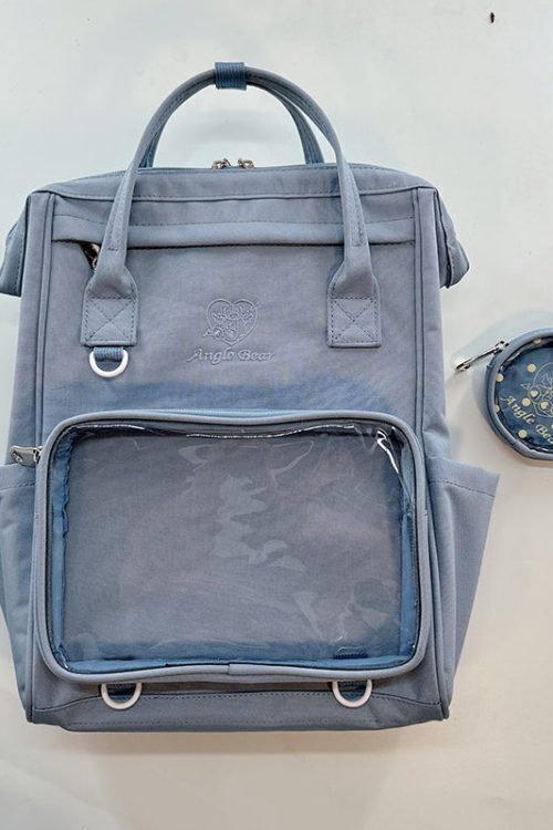 White Kawaii Ita Backpack with Clear Window and Included Insert for Pin Display