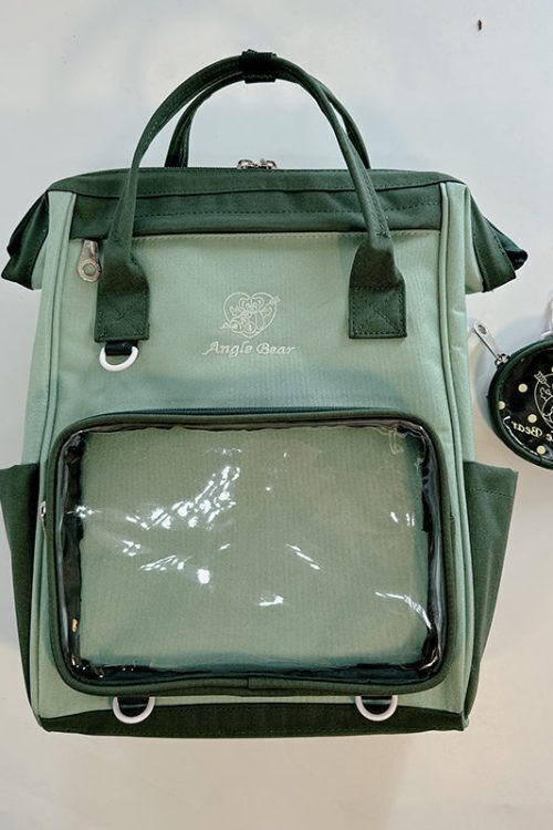 White Kawaii Ita Backpack with Clear Window and Included Insert for Pin Display