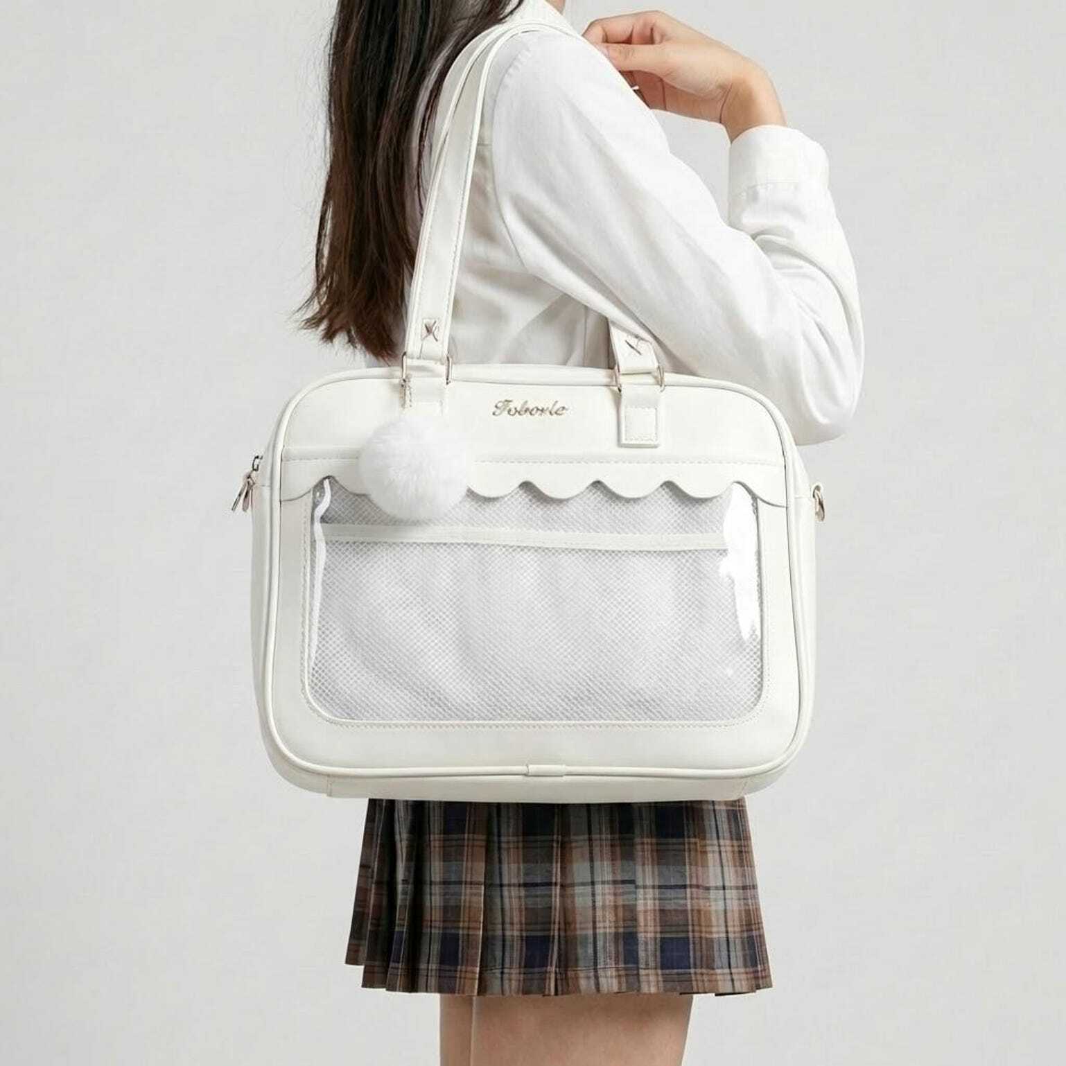 White Kawaii Ita Backpack with Clear Window for Pin Display White Kawaii Ita Backpack with Clear Window for Pin Display