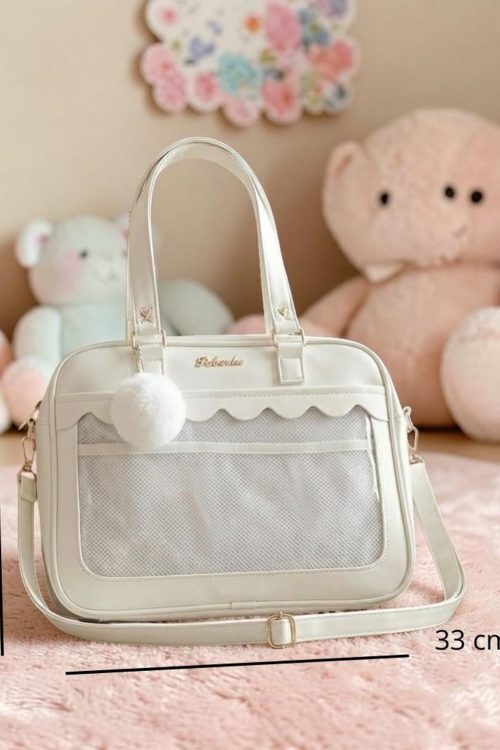 White Kawaii Ita Backpack with Clear Window for Pin Display