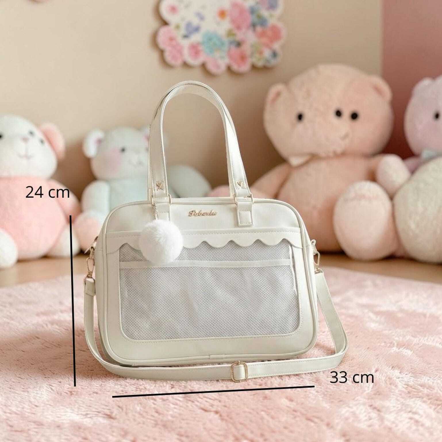 White Kawaii Ita Backpack with Clear Window for Pin Display White Kawaii Ita Backpack with Clear Window for Pin Display