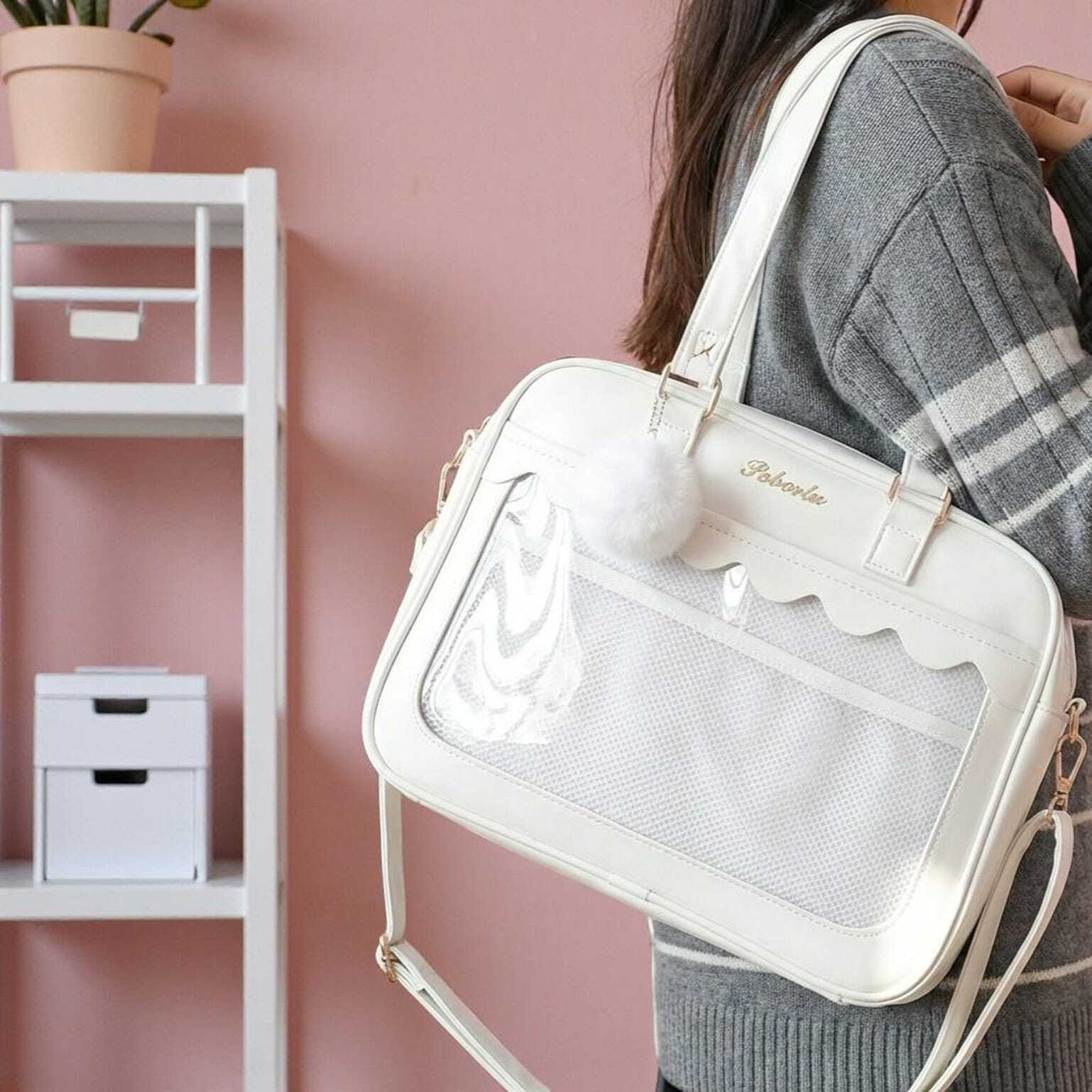 White Kawaii Ita Backpack with Clear Window for Pin Display White Kawaii Ita Backpack with Clear Window for Pin Display