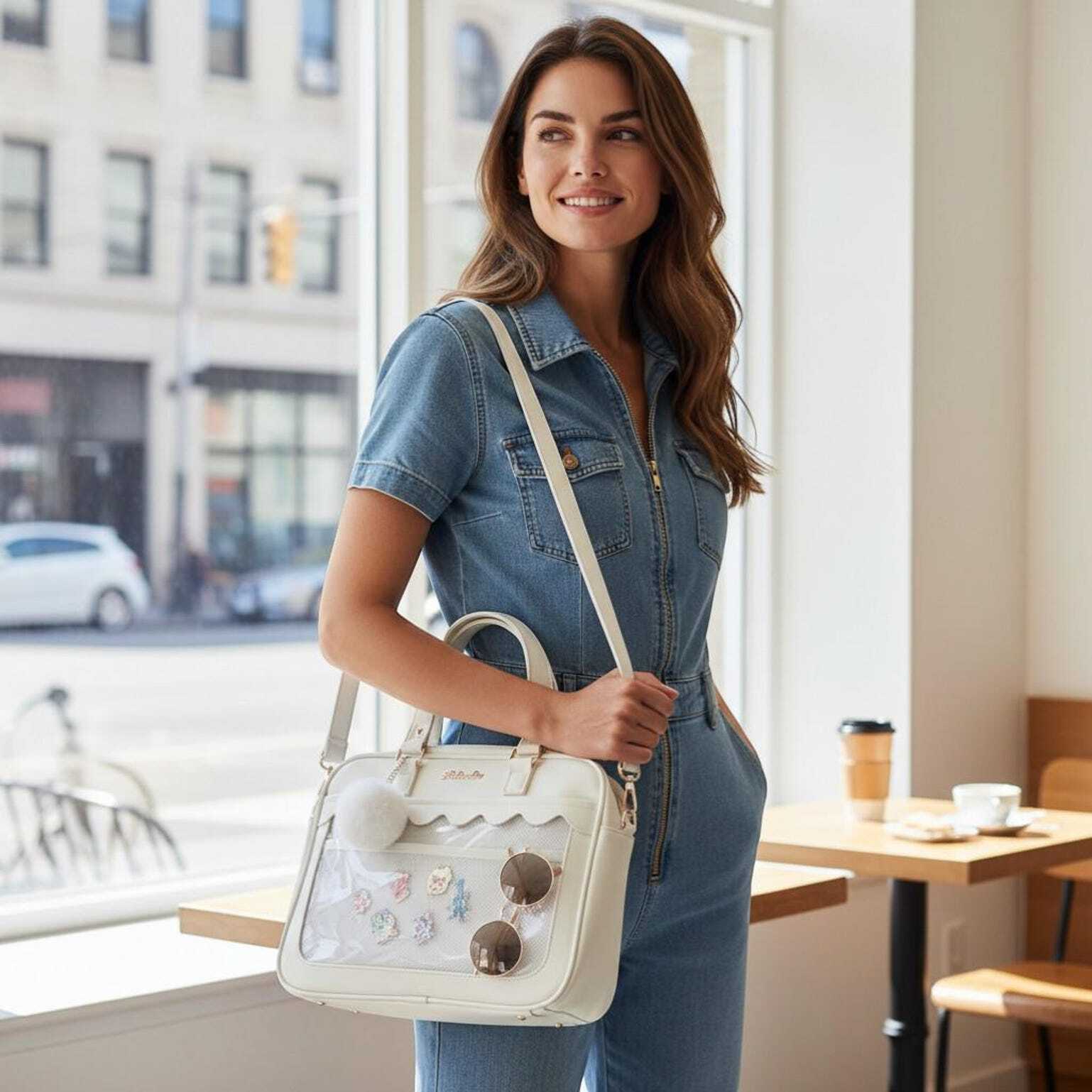 White Kawaii Ita Backpack with Clear Window for Pin Display White Kawaii Ita Backpack with Clear Window for Pin Display