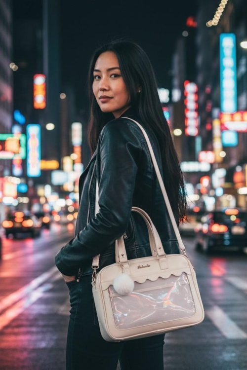 White Kawaii Ita Backpack with Clear Window for Pin Display