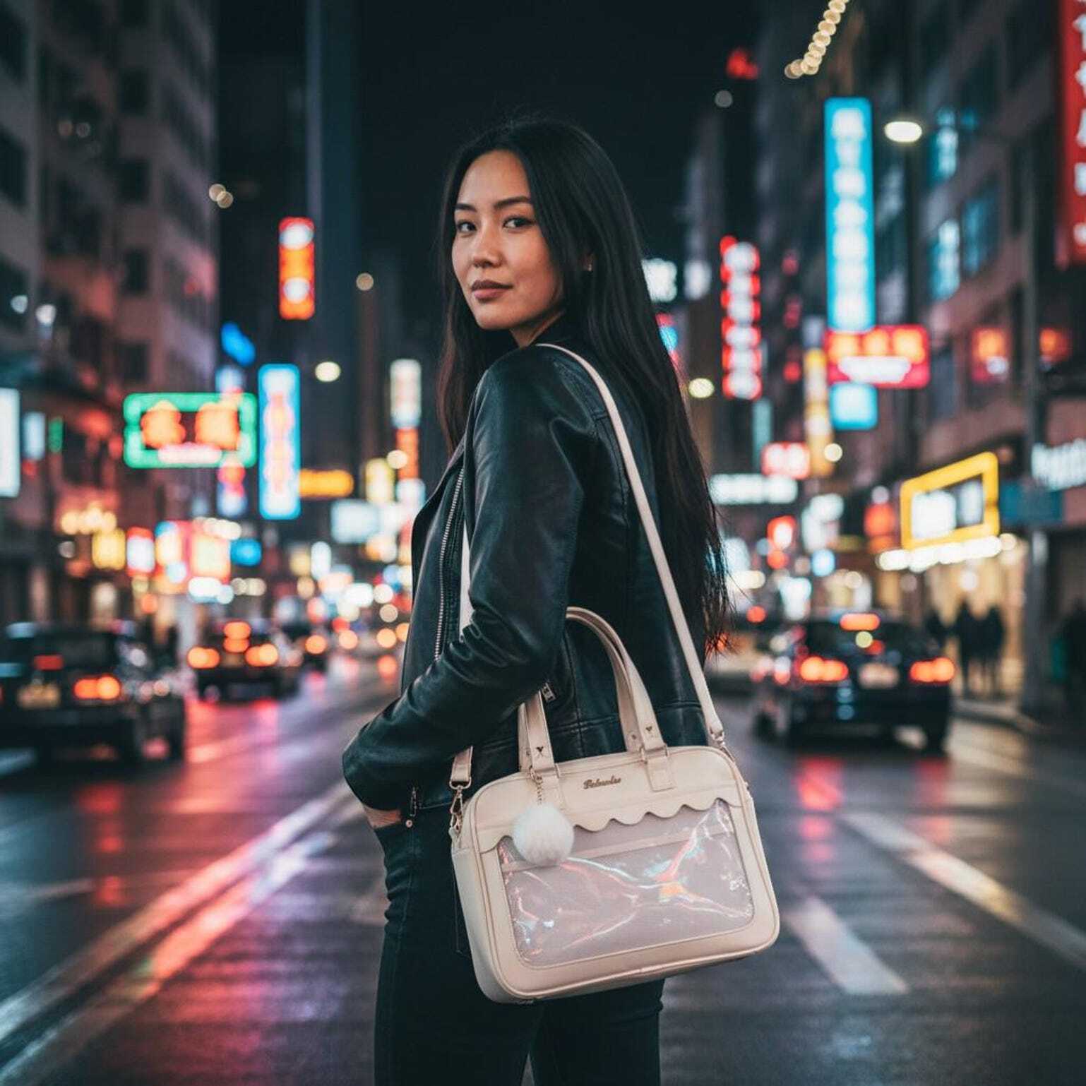 White Kawaii Ita Backpack with Clear Window for Pin Display White Kawaii Ita Backpack with Clear Window for Pin Display