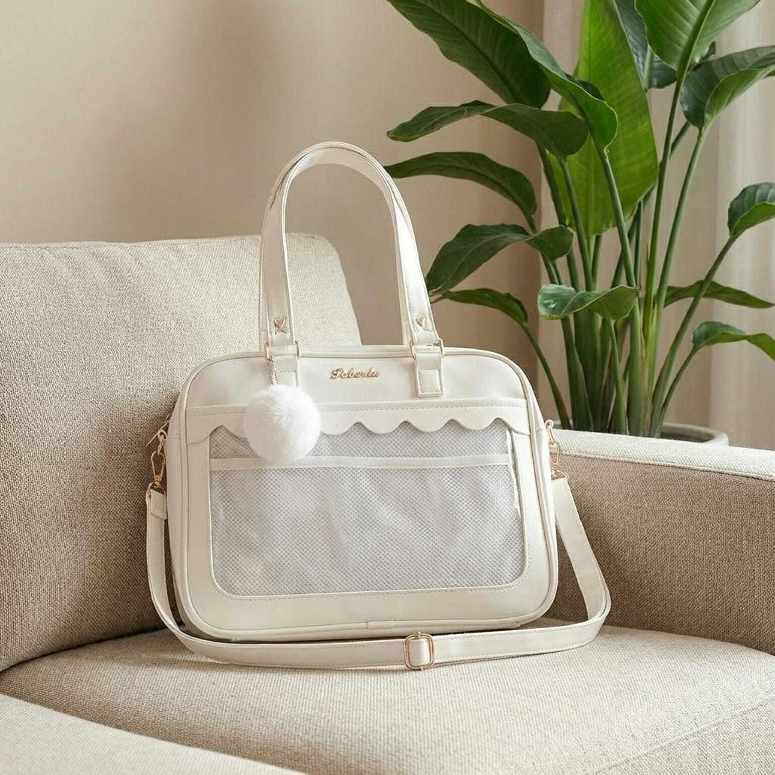 White Kawaii Ita Backpack with Clear Window for Pin Display White Kawaii Ita Backpack with Clear Window for Pin Display