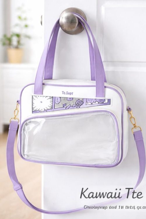 White Kawaii Y2K Convertible Ita Bag with Clear Window for Photocards and Pins